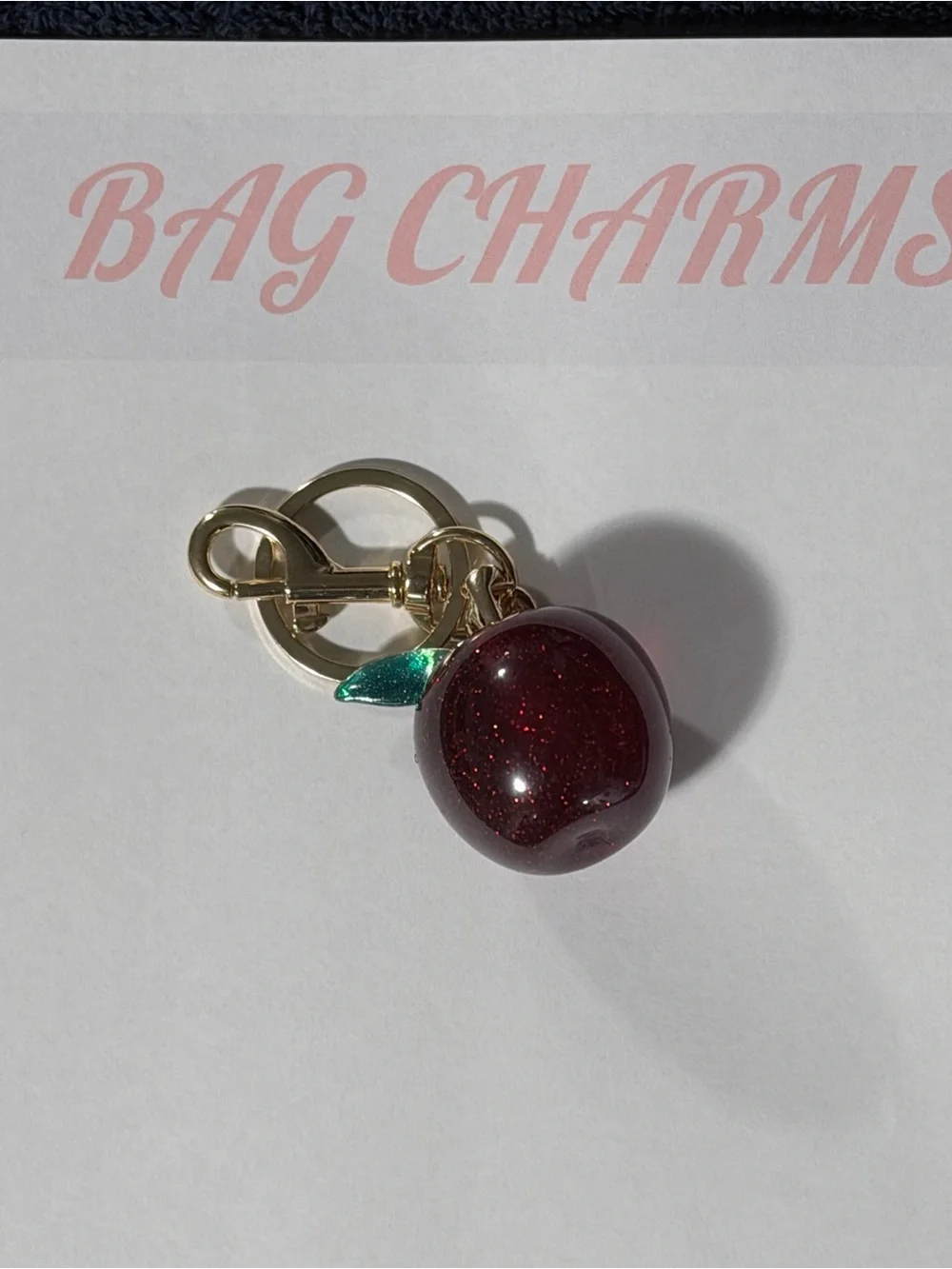 Glitter Cherry Keychain - Gold Hardware